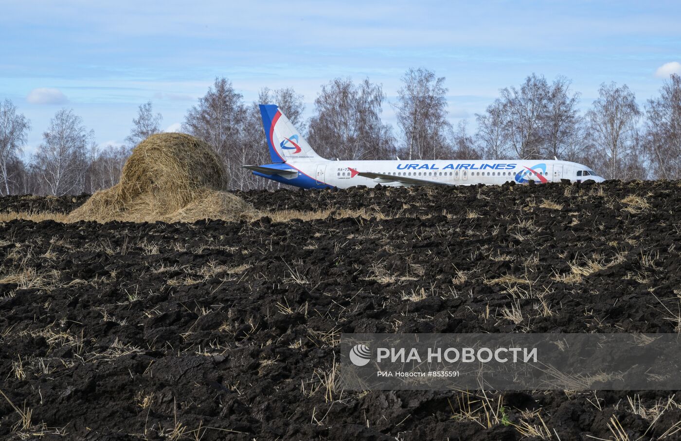 Самолёт "Уральских авиалиний" в поле в Новосибирской области