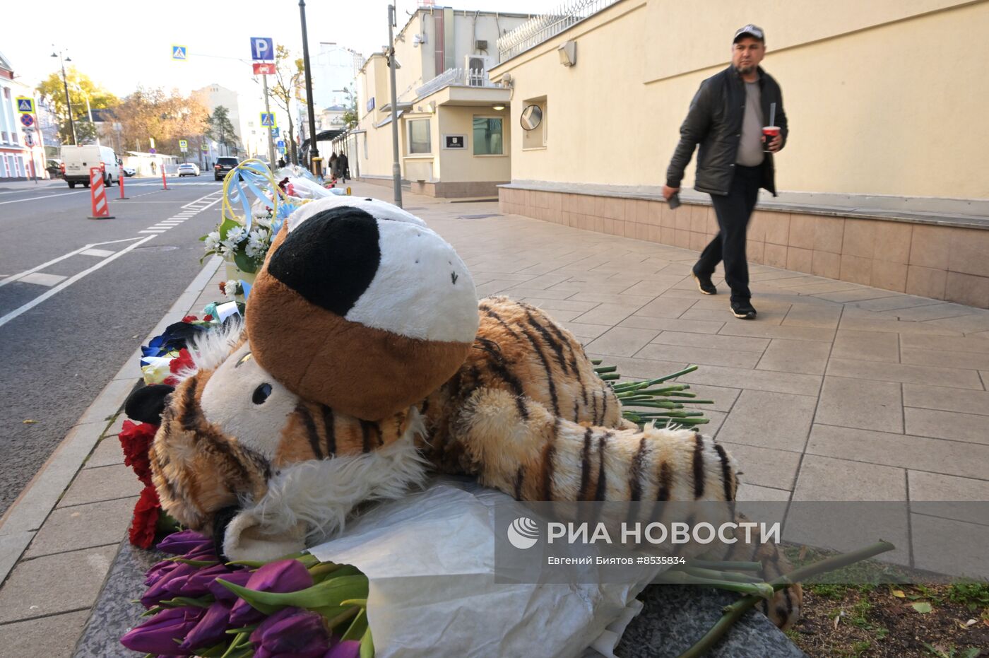 Цветы в память о погибших в результате палестино-израильского конфликта