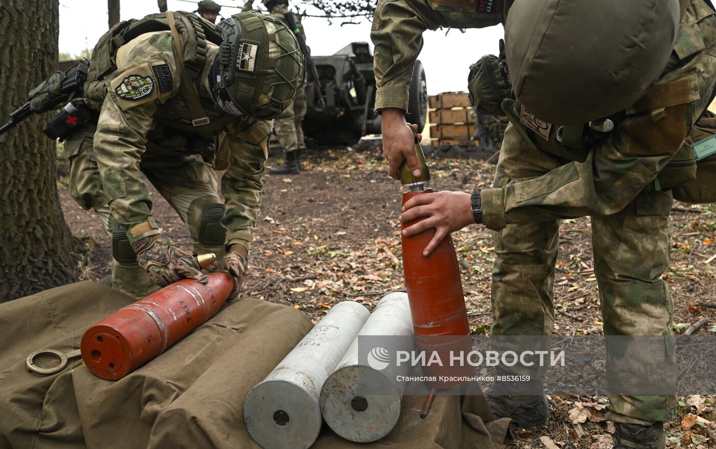 Стрельба агитационными снарядами по позициям ВСУ на Северском направлении