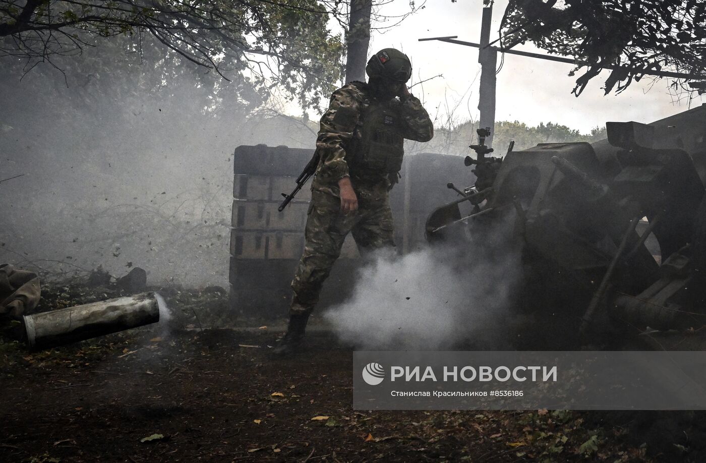 Стрельба агитационными снарядами по позициям ВСУ на Северском направлении