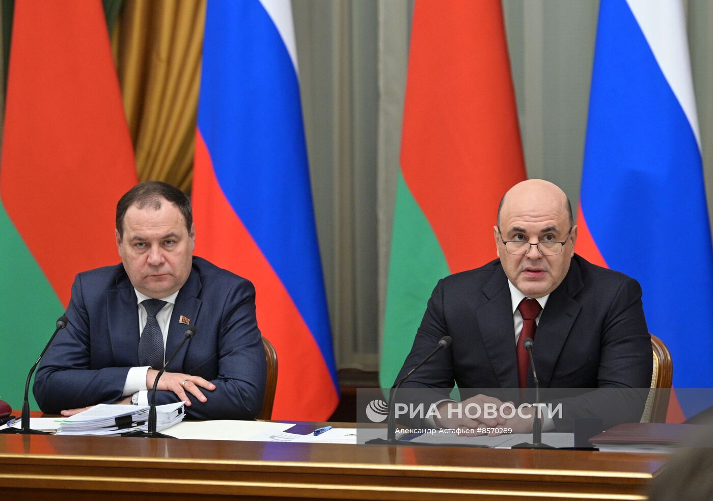 Премьер-министр РФ М. Мишустин с премьер-министром Белоруссии Р. Головченко провел заседание Совета министров Союзного государства