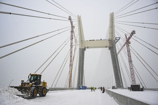 Строительство моста через Обь в Новосибирске 