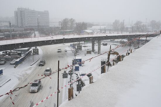 Строительство моста через Обь в Новосибирске 