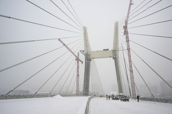 Строительство моста через Обь в Новосибирске 