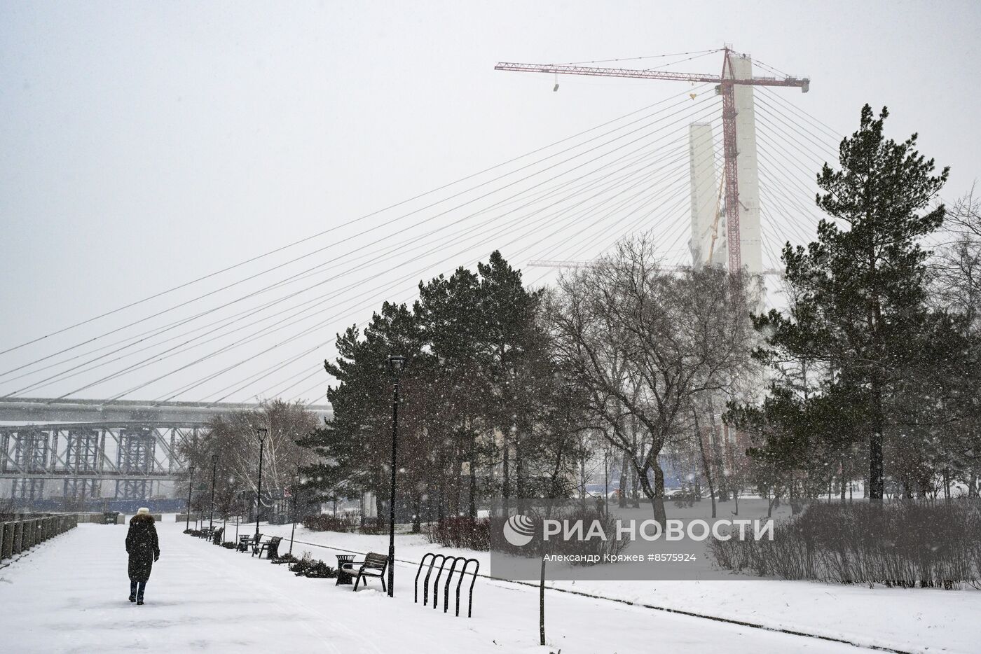 Строительство моста через Обь в Новосибирске 