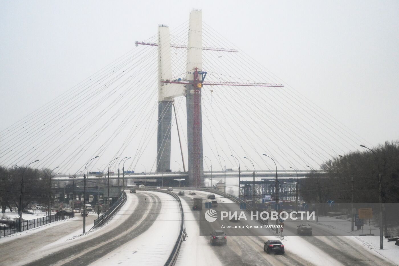 Строительство моста через Обь в Новосибирске 