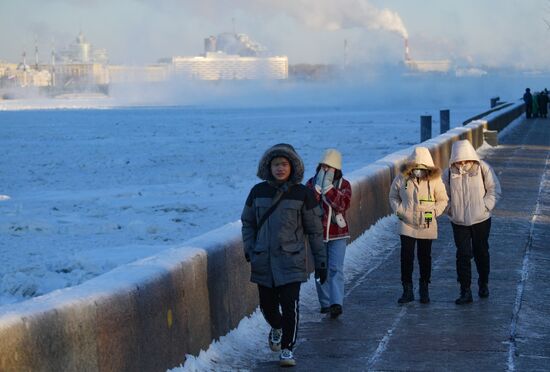 Сильный мороз в Санкт-Петербурге