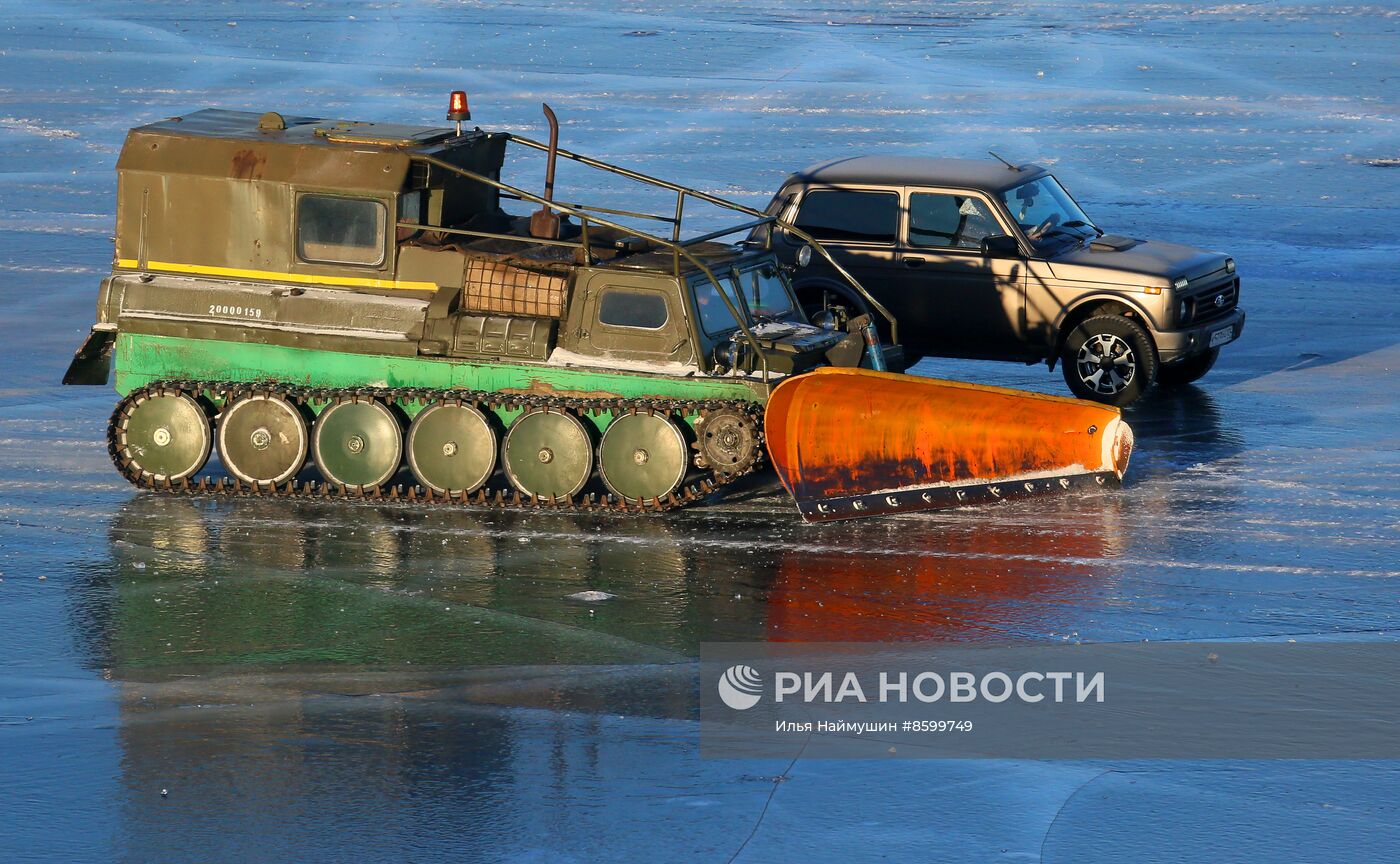 Ледовая переправа через Енисей 