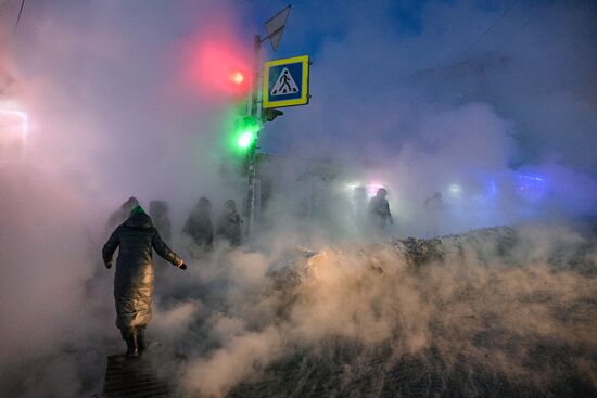 Прорыв на теплотрассе в Новосибирске