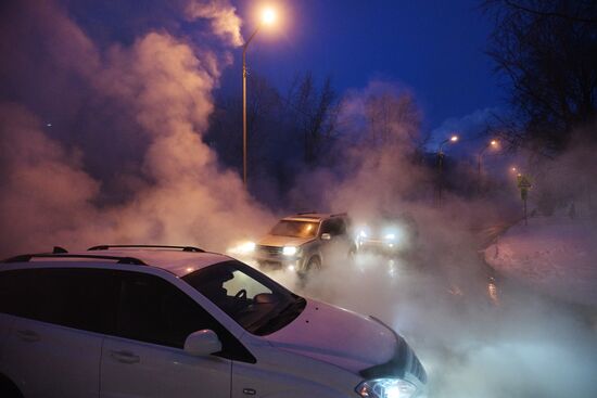 Прорыв на теплотрассе в Новосибирске