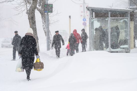 Снежный циклон на Сахалине