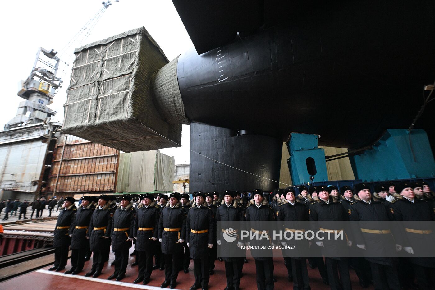 Спуск на воду атомного подводного крейсера "Князь Пожарский"