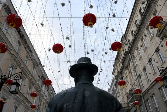 Праздничное украшение города в честь китайского Нового года