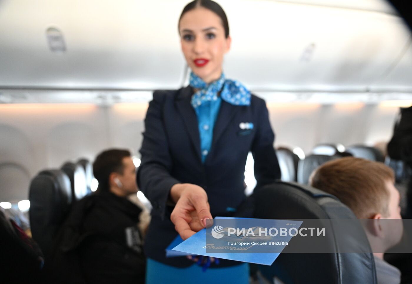 Первый рейс самолета авиакомпании "Победа" в новой ливрее