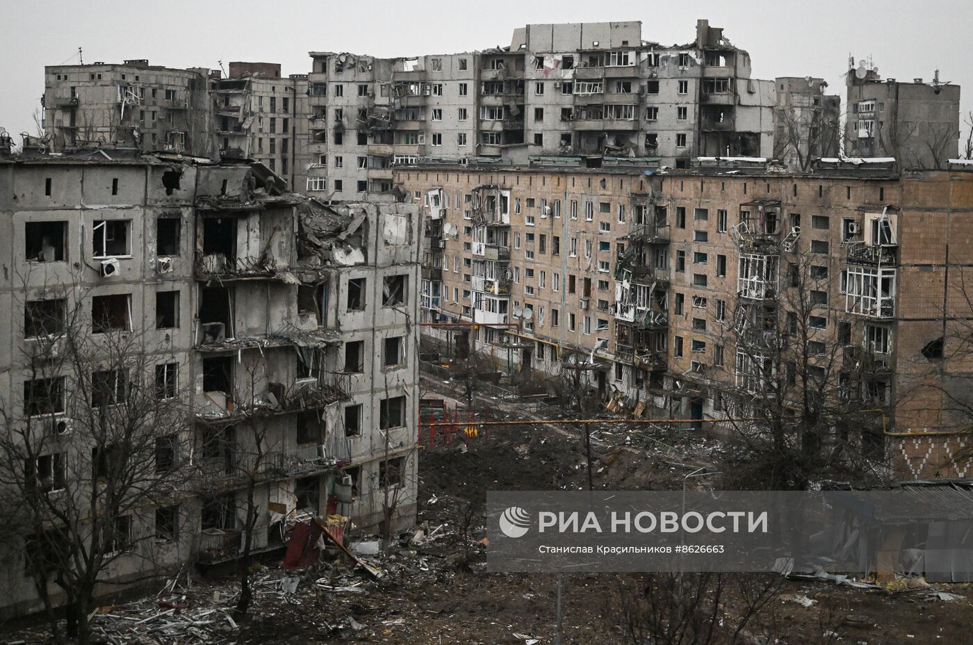 Пострадавший в ходе боев квартал Юбилейный в Авдеевке