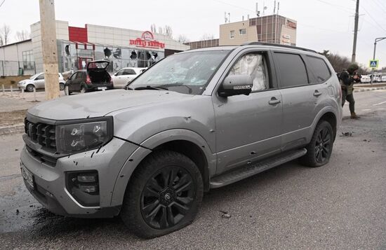 Последствия атаки беспилотника в Белгороде