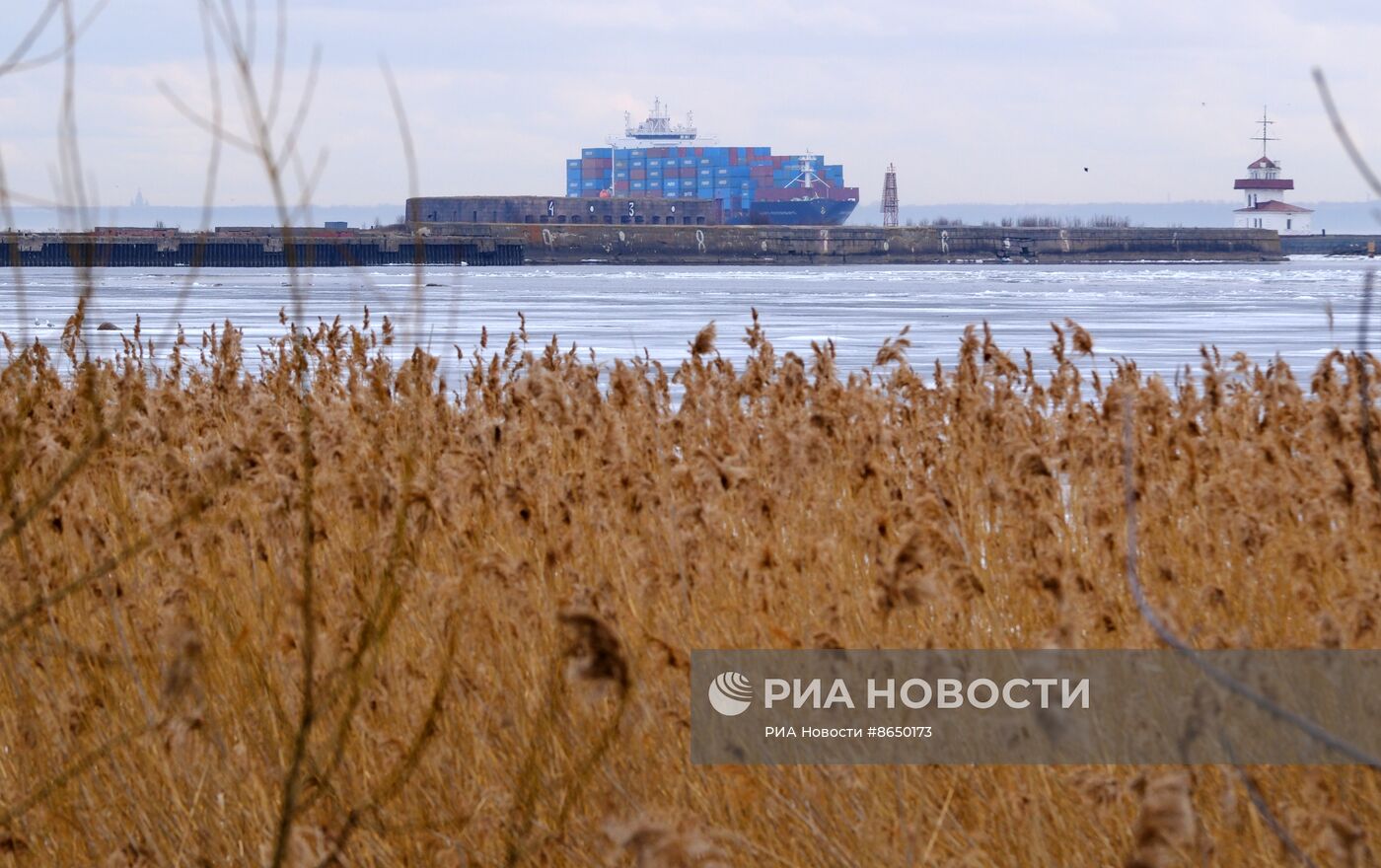 Контейнеровоз сел на мель около Кронштадта