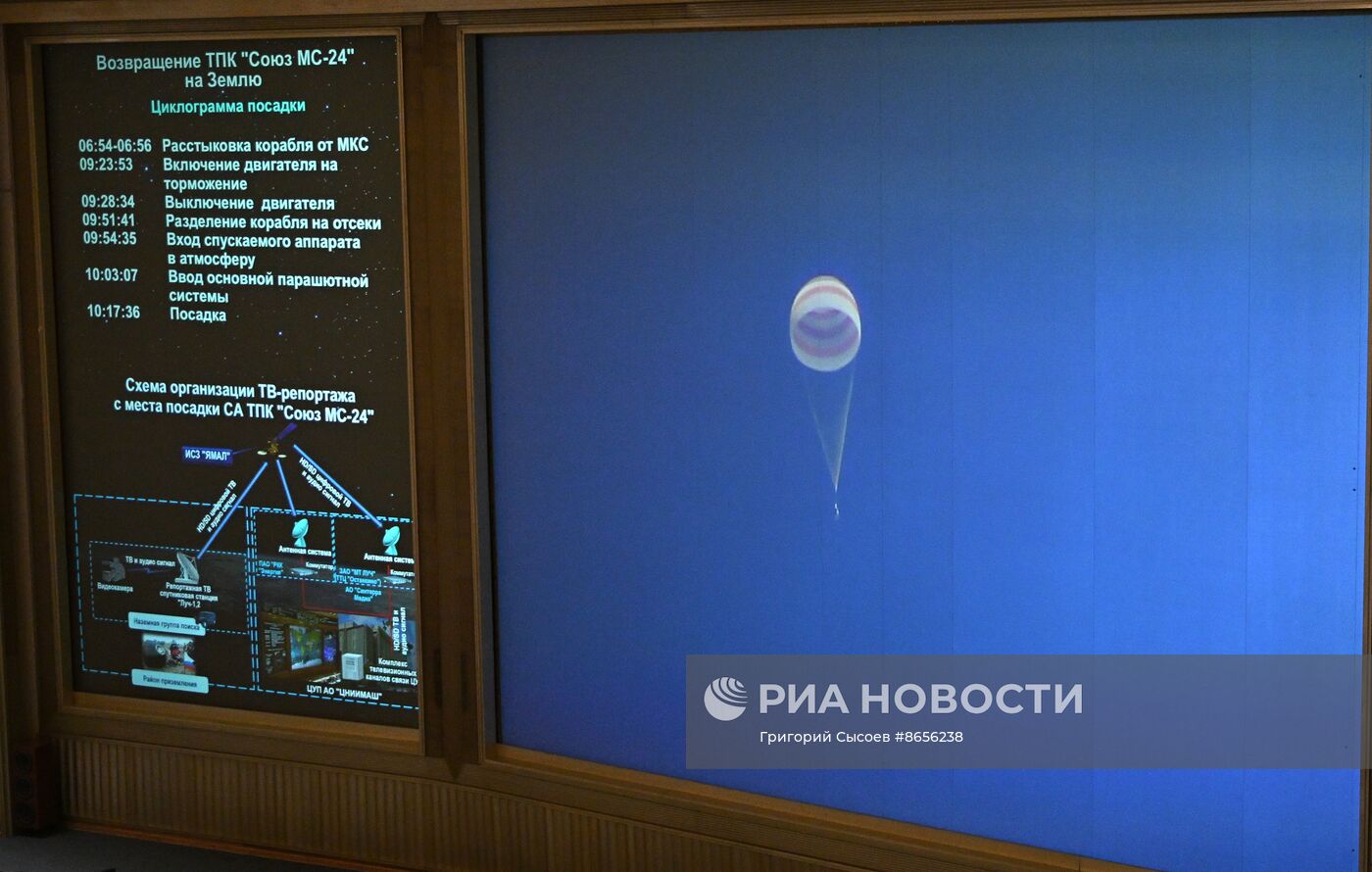 Трансляция приземления ТПК "Союз МС-24"