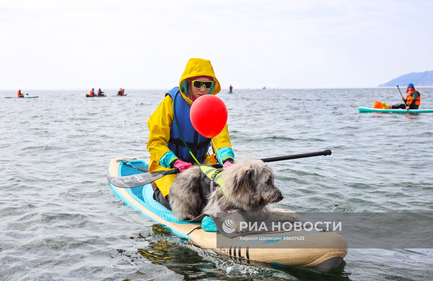 Массовый заплыв на льдине и сапах на Байкале