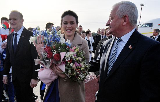 Прилет первого белорусского космонавта М. Василевской в Минск