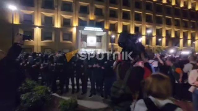 Полицейские в Тбилиси стоят у здания правительственной канцелярии