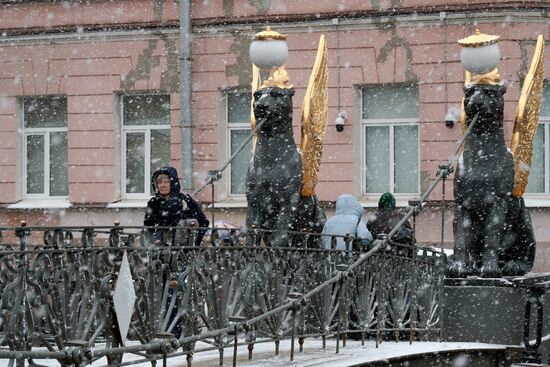 Сильный снег пошел в Петербурге