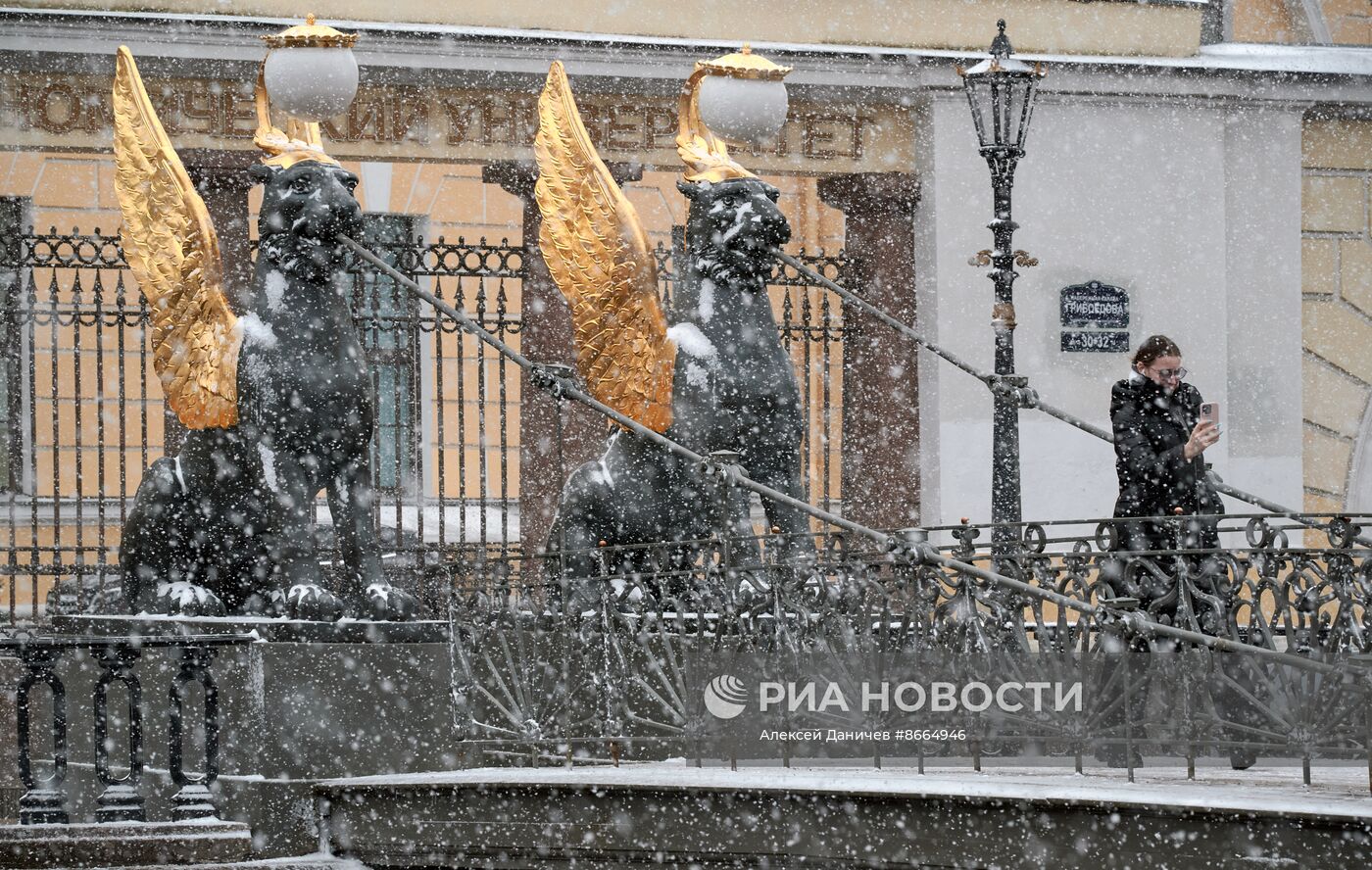 Сильный снег пошел в Петербурге