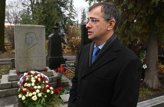 Возложение цветов к памятнику Е. Тарле на Новодевичьем кладбище