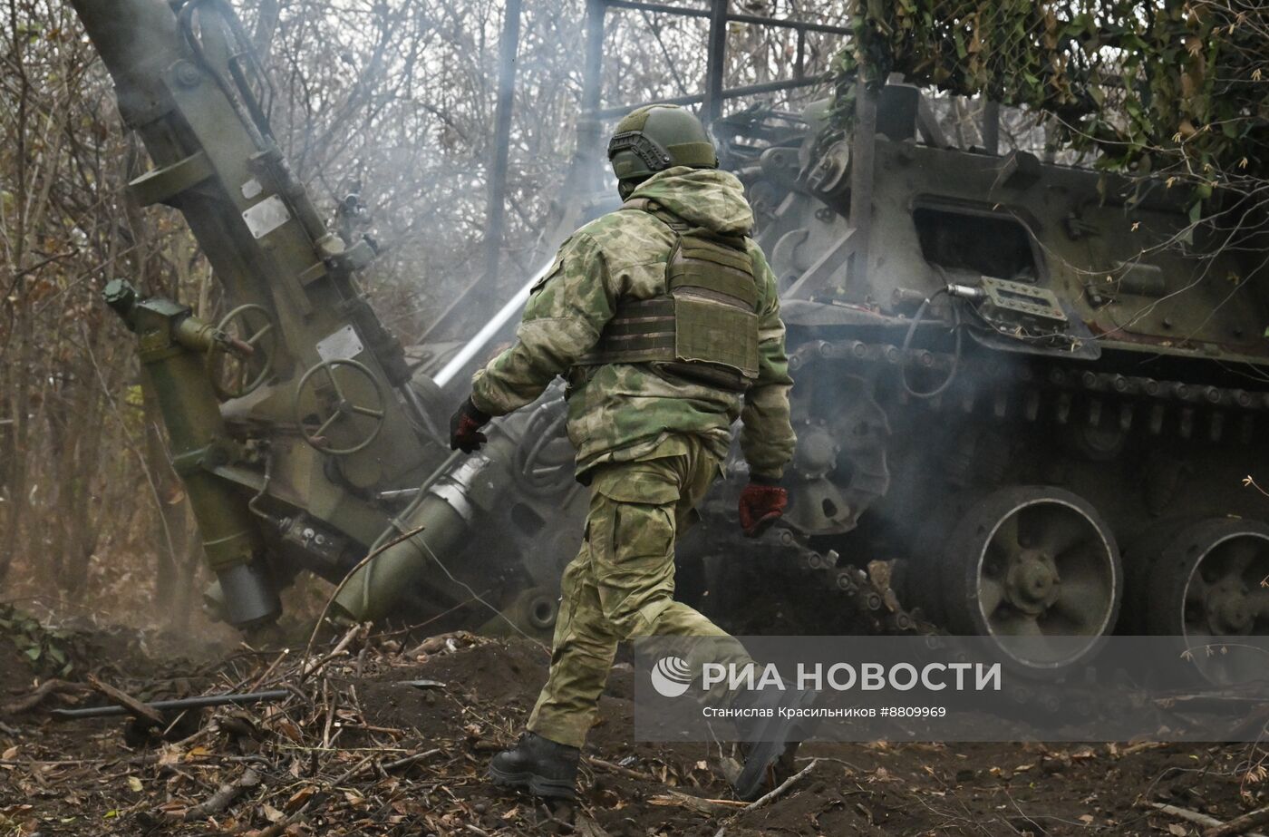 Боевая работа расчета 2С4 "Тюльпан" самоходно-артиллерийского полка ЦВО на Красноармейском направлении