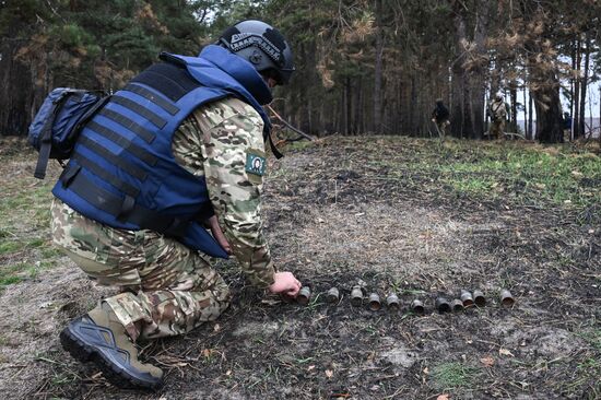 Работа сводного отряда разминирования МЧС РФ в Курской области