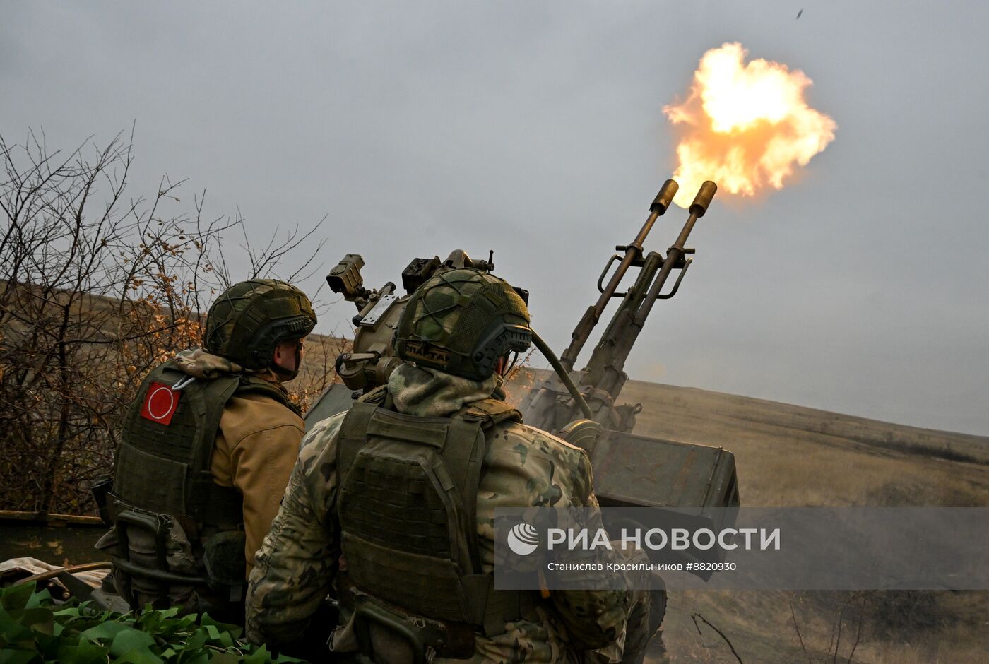 Боевая работа расчета зенитной установки ЗУ-23 группировки войск "Центр" на Красноармейском направлении СВО