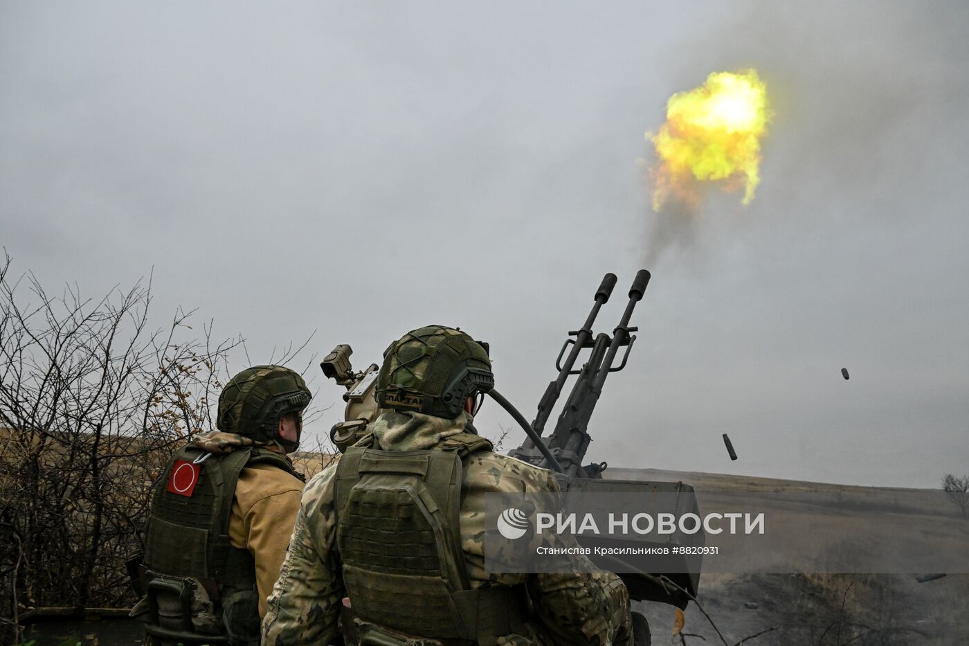 Боевая работа расчета зенитной установки ЗУ-23 группировки войск "Центр" на Красноармейском направлении СВО