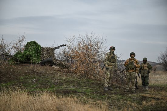 Боевая работа расчета зенитной установки ЗУ-23 группировки войск "Центр" на Красноармейском направлении СВО