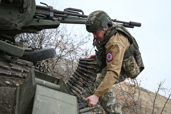 Боевая работа расчета зенитной установки ЗУ-23 группировки войск "Центр" на Красноармейском направлении СВО