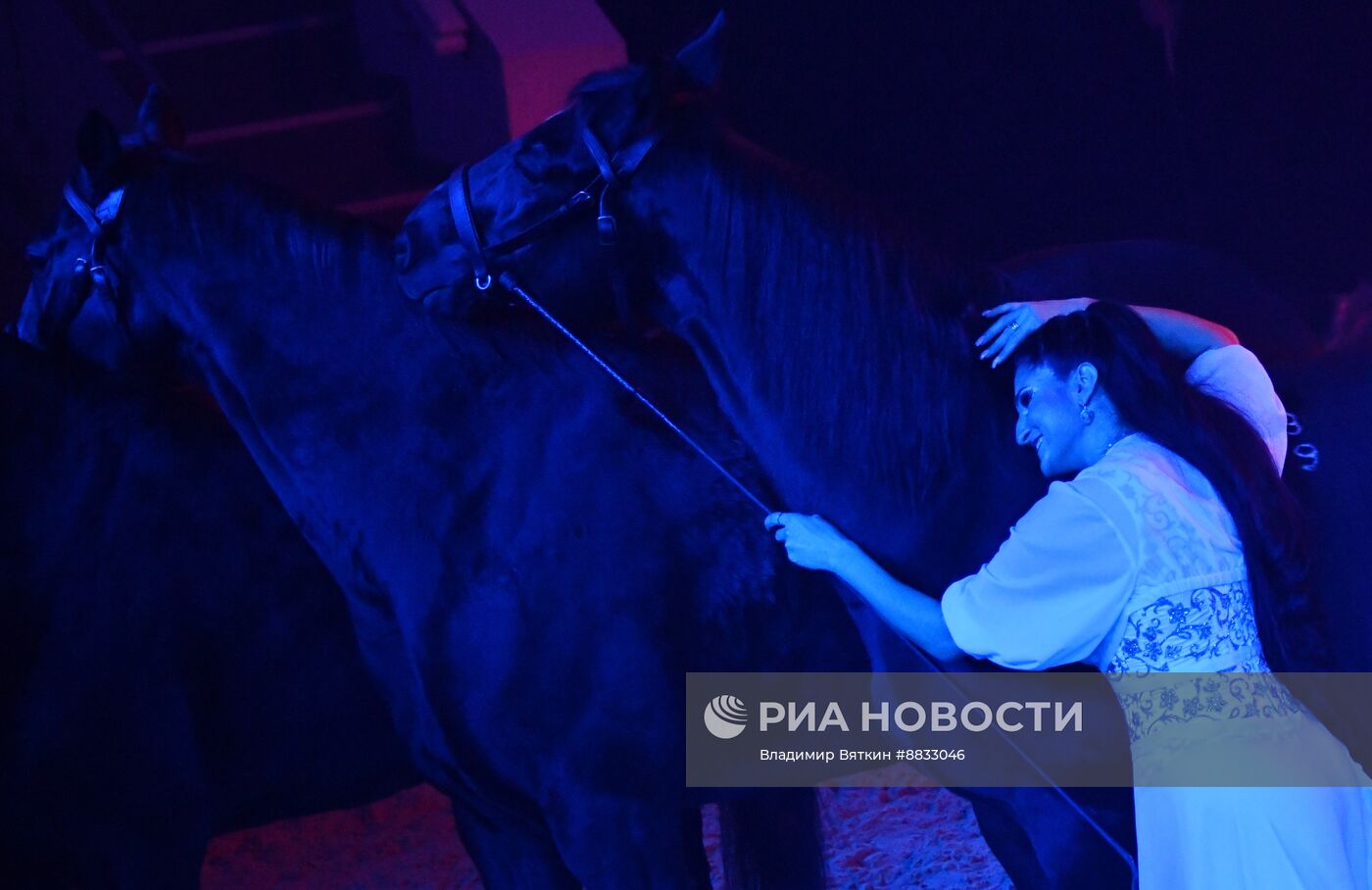 Репетиция спектакля "Мир на двоих" Конного театра Кремлевской школы верховой езды