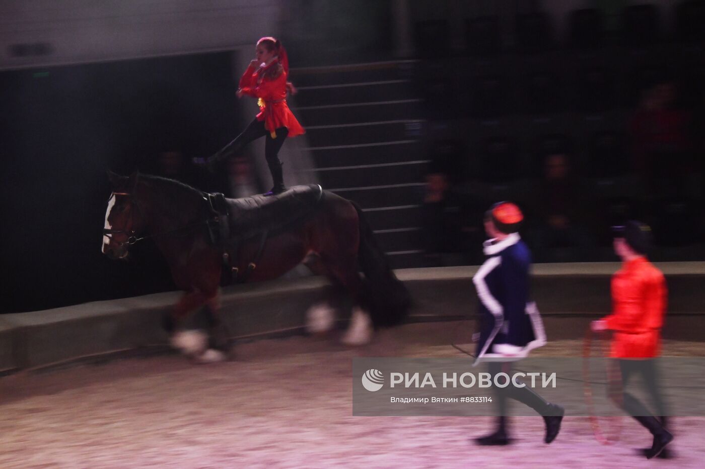 Репетиция спектакля "Мир на двоих" Конного театра Кремлевской школы верховой езды