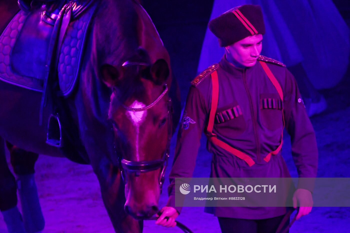 Репетиция спектакля "Мир на двоих" Конного театра Кремлевской школы верховой езды