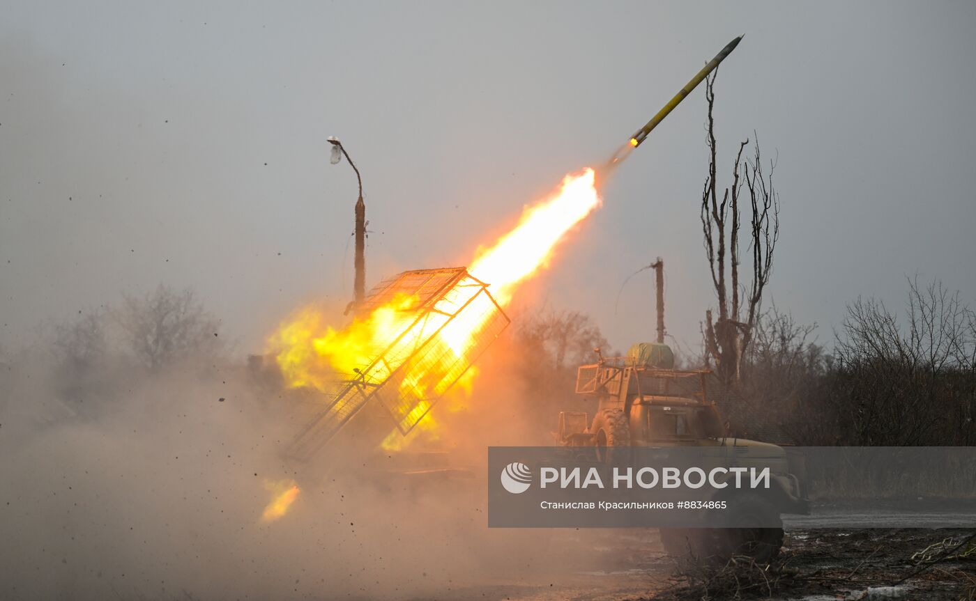 Боевая работа РСЗО БМ-21 "Град" на Красноармейском направлении СВО