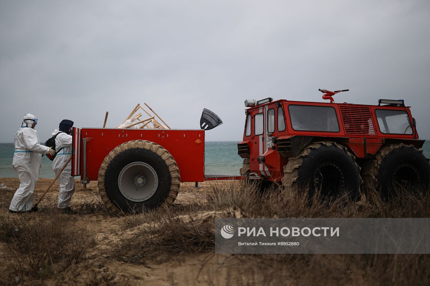 Ликвидация последствий разлива мазута на побережье Черного моря