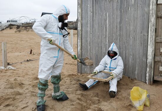 Ликвидация последствий разлива мазута на побережье Черного моря