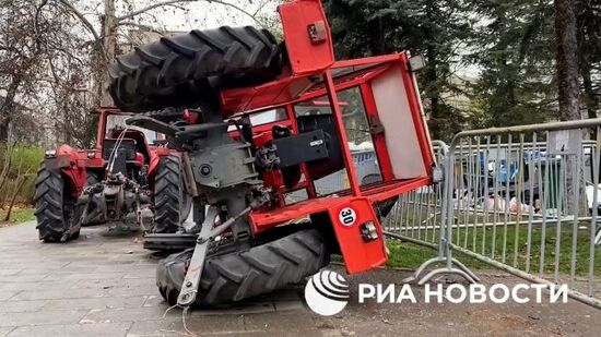Обстановка в центре Белграда после митинга