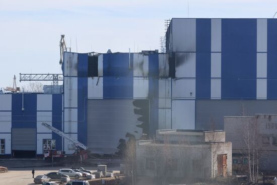Последствия пожара на предприятии "Онежский судостроительный завод" в Петрозаводске