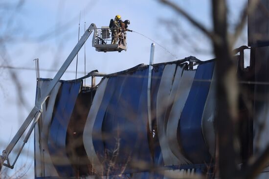 Последствия пожара на предприятии "Онежский судостроительный завод" в Петрозаводске