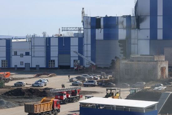 Последствия пожара на предприятии "Онежский судостроительный завод" в Петрозаводске