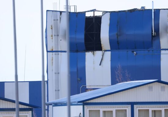 Последствия пожара на предприятии "Онежский судостроительный завод" в Петрозаводске