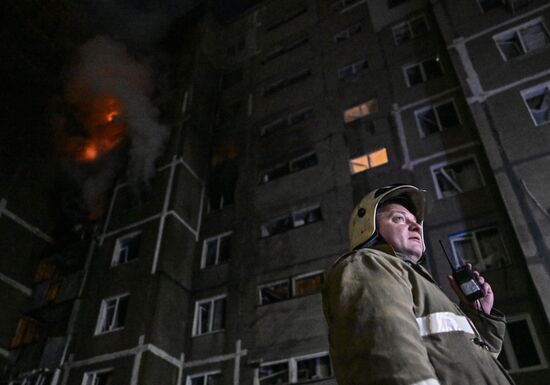 Последствия массированной атаки БПЛА ВСУ на Курск