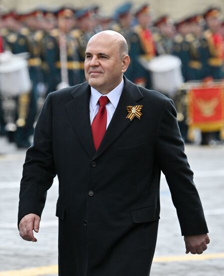 Председатель правительства РФ Михаил Мишустин на Красной площади в Москве перед началом военного парада, посвященного 80-летию Победы в Великой Отечественной войне. Место: Россия, Москва. Автор: Илья Питалев/РИА Новости. Официальные лица на военном параде в честь 80-летия Победы