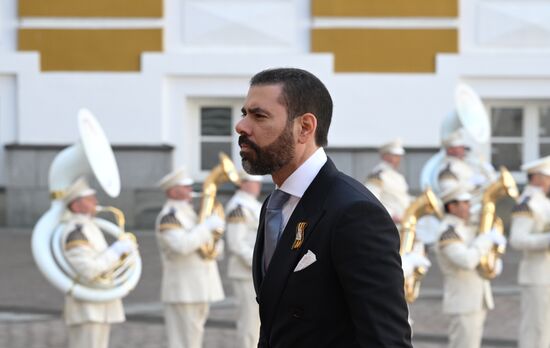 Спецпредставитель сопрезидентов Никарагуа по вопросам развития отношений с Россией Лауреано Ортега Мурильо прибыл в Кремль на встречу с президентом РФ Владимиром Путиным перед военным парадом, посвященном 80-летию Победы. 9 мая Россия отмечает 80-летие Победы в Великой Отечественной войне 1941-1945 годов. Место: Россия, Москва. Автор: Алексей Даничев/РИА Новости. Встреча президента РФ В. Путина и иностранных лидеров