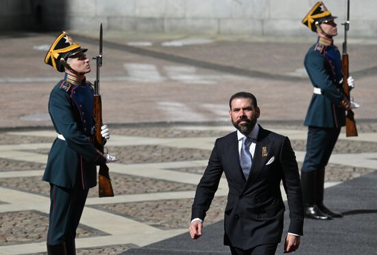 Спецпредставитель сопрезидентов Никарагуа по вопросам развития отношений с Россией Лауреано Ортега Мурильо прибыл в Кремль на встречу с президентом РФ Владимиром Путиным перед военным парадом, посвященном 80-летию Победы. 9 мая Россия отмечает 80-летие Победы в Великой Отечественной войне 1941-1945 годов. Место: Россия, Москва. Автор: Алексей Даничев/РИА Новости. Встреча президента РФ В. Путина и иностранных лидеров