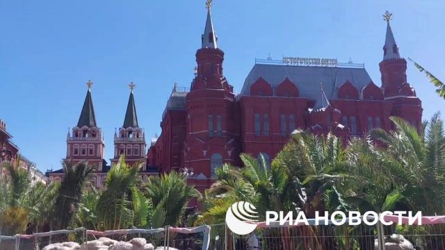 Манежную площадь перед Кремлём в Москве начинают украшать пальмами